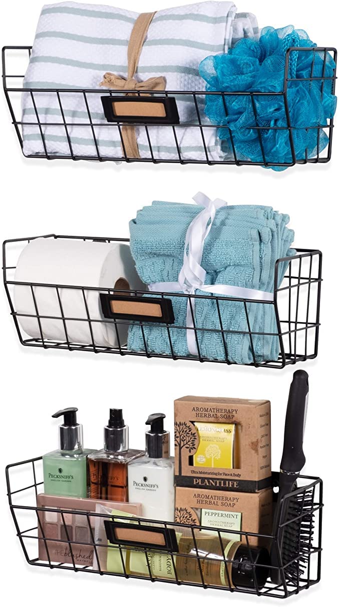 Nonebranded Wall Mounted Wire Basket Kitchen Storage Pantry Organizer Fruit Basket Varying Sizes Set of 3 Black - Image 4